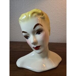 Vintage Glamour Girl Lady Ceramic HEAD VASE Hand Painted MCM Beautiful